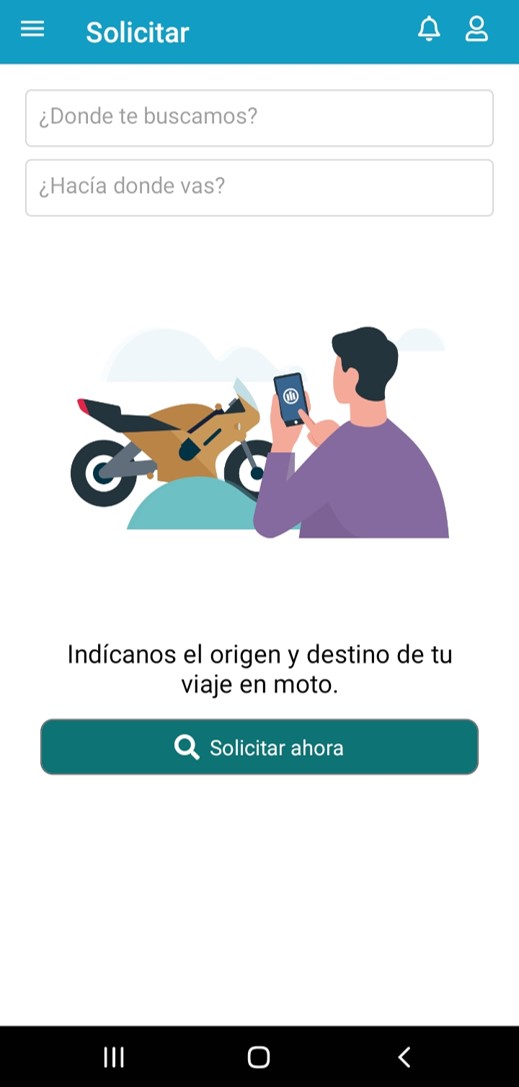 Pantalla App Moto Taxi Bolivia
