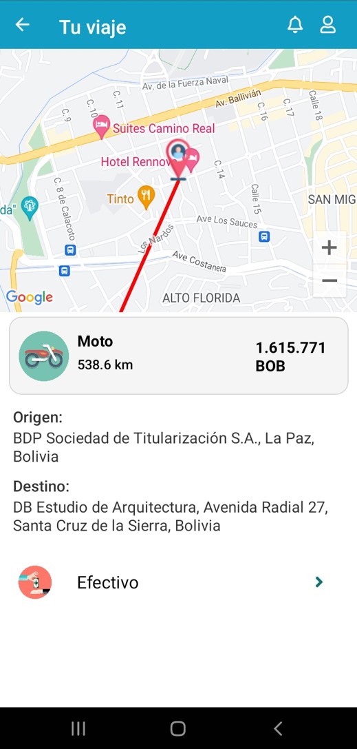 Pantalla App Moto Taxi Bolivia
